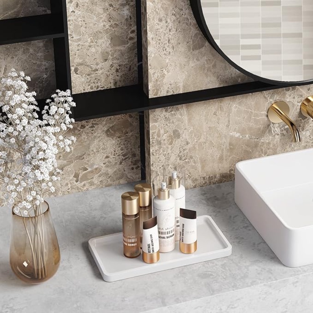 Premium Bamboo White Decorative Vanity Tray